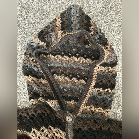 Afghan Granny style crocheted hooded duster in neutral colors S\M - Picture 5 of 8